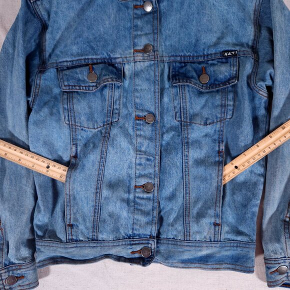 RVCA Grillo Special Edition Denim Jacket Womens XS Pockets Artsy Interior Jean - Picture 8 of 13